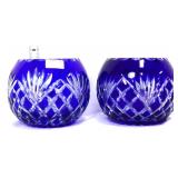 Lot of 2 Godinger cobalt/clear bohemian rose bowls
