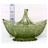 Fenton green daisy/button split handle basket
