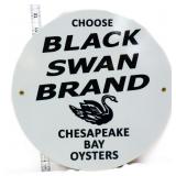 Round metal 12in Black Swan Oysters sign