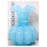Fenton blue cased 9in melon vase