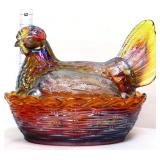 Amberina carnival hen on nest see pics