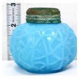 Vntg blue milk glass spider web salt shaker