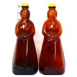 Lot of 2 amber glass Mrs Butterworth syrup bottles