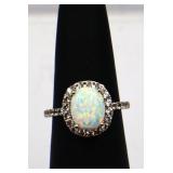 Sterling oval fire opal ring, lab created