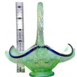 Fenton willow green opalescent cobalt crest basket