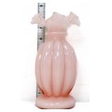 Fenton 8in rose overlay melon vase