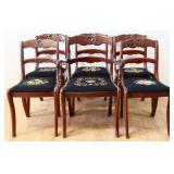 Lot of 6 vntg needlepoint seat dining chairs