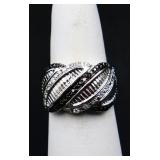 Black/white sapphire ring, lab created