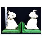 Pair cast iron white dog bookends