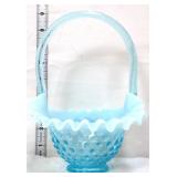 Fenton light blue opalescent hobnail basket