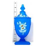 Westmoreland blue mist satin candy jar w/ flowers