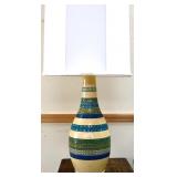 Cream/blue/green lamp w/ white shade
