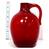 8in red glass jug with handle