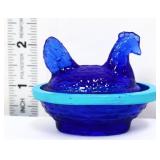 Miniature cobalt hen on nest w/ blue edge