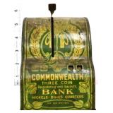 Vntg tin litho Commonwealth 3 coin bank toy