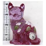 Fenton rose pink sitting cat w/ flowers