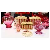 MIxed estate lot, inc cranberry glass items