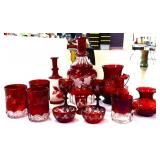 Estate lot of ruby flash glassware items