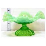 Vntg green opalescent 7.5in pedestal compote