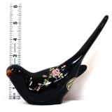 Fenton black bird of happiness figure w/ roses