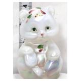 Fenton opalescent teddy bear figure w/ flowers