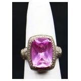 Sterling pink sapphire ring, lab created see pics
