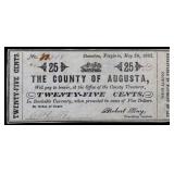 1862 Augusta County VA 25 cent note