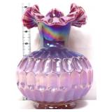 Fenton plum iridescent thumbprint 8in vase