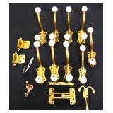Lot of brass hardware, inc coat hangers