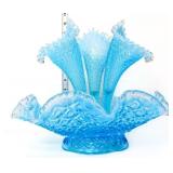 Fenton blue opalescent hobnail 3 horn epergne