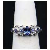 Sterling oval tanzanite ring, lab created