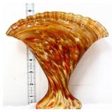 8in orange/brown slag fan vase