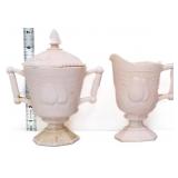 Vtg pink milk glass baltimore pear cream/sugar set