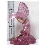 Fenton pink iridescent Lenox hummingbird w flowers