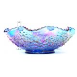 Fenton 9.5in blue iridescent 3 fruits bowl