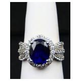 Sterling oval sapphire ring, lab created