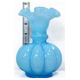 Fenton blue cased glass melon vase see photos