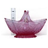 Fenton pink daisy/button split handle basket