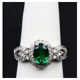 Sterling oval emerald ring, lab created