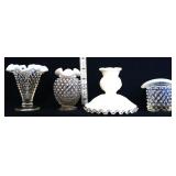 4 piece opalescent/hobnail glass lot