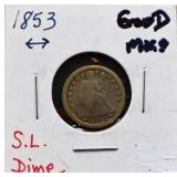 1853 arrow date seated liberty dime