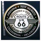 Round metal Route 66 sign