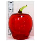 Red art glass apple with green stem