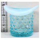 Fenton blue opalescent hobnail 3in hat vase