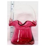 Fenton cranberry basket w/ clear handle
