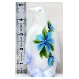 Fenton white/blue iridescent penguin w blue flower