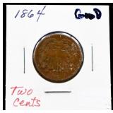 1864 2 cent coin