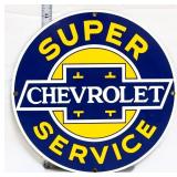 Round porcelain 11.25in Chevy Super Service sign