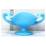 Fenton blue satin 2 handle bowl