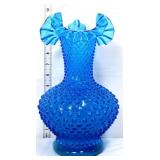 Fenton 11in blue hobnail vase
